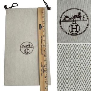 Authentic HERMES Shoe Dust Storage Bag Herringbone Drawstring Logo 15.5” x 8.75”